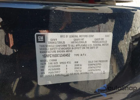 2007 Chevrolet Suburban 1500 Lt from USA, damaged, VIN 1GNFC160X7J349452